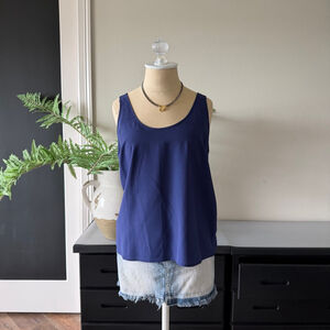 Frenchi Cobalt Blue Round Neck Tank Top Size M Elegant A-Line Sleeveless Blouse